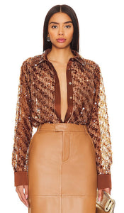 Camila Coelho Paria Blouse in Metallic Bronze - Camila Coelho Blouse Paria en bronze métallisé - Camila Coelho Paria 金属青铜色衬衫 - Camila Coelho Paria Bluse in Metallic-Bronze - Camila Coelho Paria 블라우스 메탈릭 브론즈 색상 - Camicetta Camila Coelho Paria in bronzo metallizzato