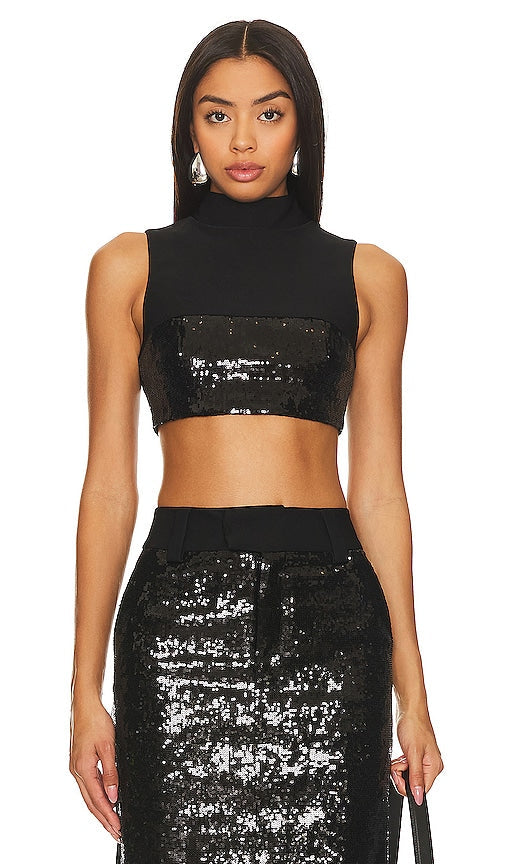 Camila Coelho Venning Sequin Crop Top in Black - Camila Coelho - Venning - Top court à sequins noir - Camila Coelho Venning 黑色亮片短款上衣 - Camila Coelho Venning Pailletten-Crop-Top in Schwarz - Camila Coelho Venning 시퀸 크롭 탑 - Top corto con paillettes Camila Coelho Venning in nero