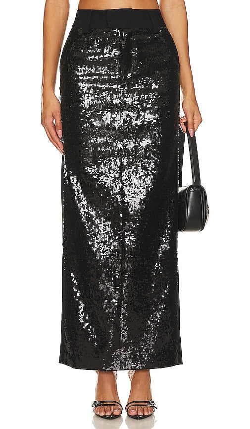 Camila Coelho Venning Sequin Maxi Skirt in Black - Camila Coelho - Jupe longue à sequins Venning en noir - Camila Coelho Venning 黑色亮片长裙 - Camila Coelho Venning Pailletten-Maxirock in Schwarz - Camila Coelho Venning 시퀸 맥시 스커트 - Gonna lunga con paillettes Camila Coelho Venning nera