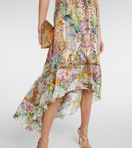 Camilla Asymmetric printed silk midi dress