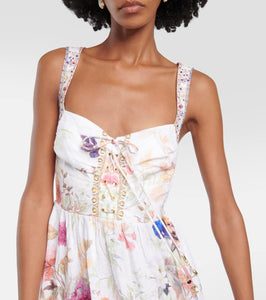 Camilla Bustier floral linen maxi dress