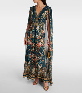 Camilla Crystal-embellished caped silk crêpe gown