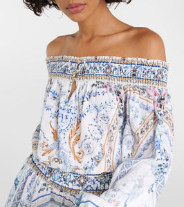 Camilla Embellished floral off-shoulder minidress