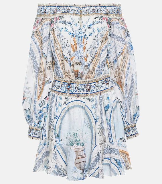 Camilla Embellished floral off-shoulder minidress