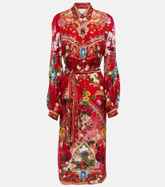 Camilla Printed embellished silk midi dress
