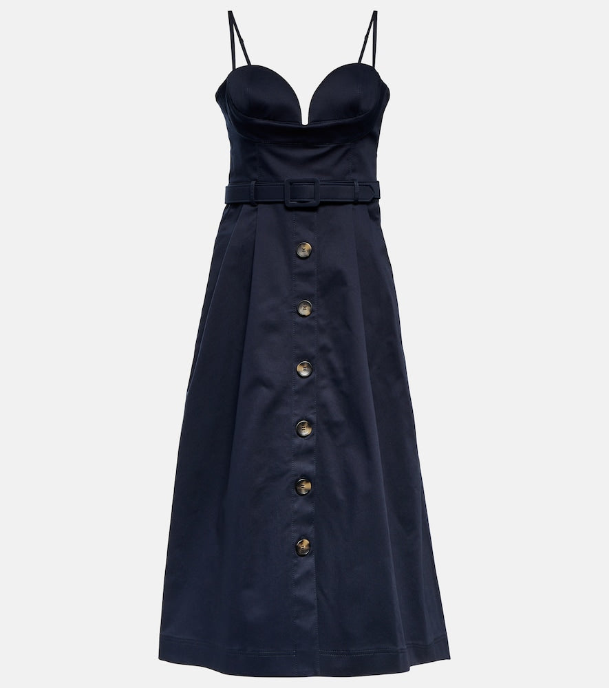 Carolina Herrera Belted cotton-blend midi dress. Carolina Herrera 系带棉混纺中长连衣裙