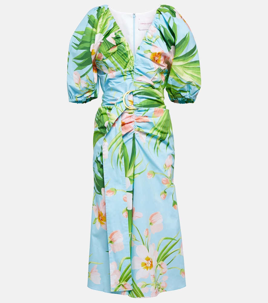 Carolina Herrera Puffed printed cotton-blend midi dress. Carolina Herrera 印花棉混纺蓬蓬中长连衣裙