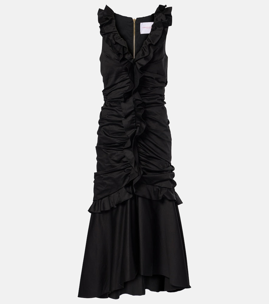 Carolina Herrera Ruffled cotton-blend midi dress. Carolina Herrera 荷叶边棉混纺中长连衣裙