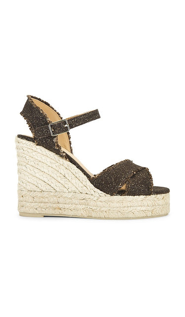 Castaner Bromeli Wedge in Brown | Marron Open Toe Wedges for Women