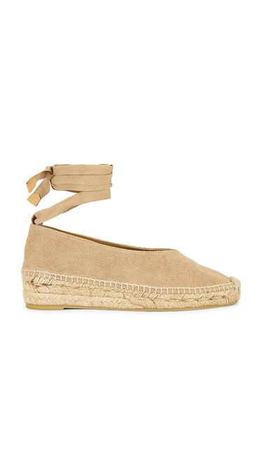 Castaner Gea Espadrille in Tan | Canvas Sand Flat Espadrilles for Women