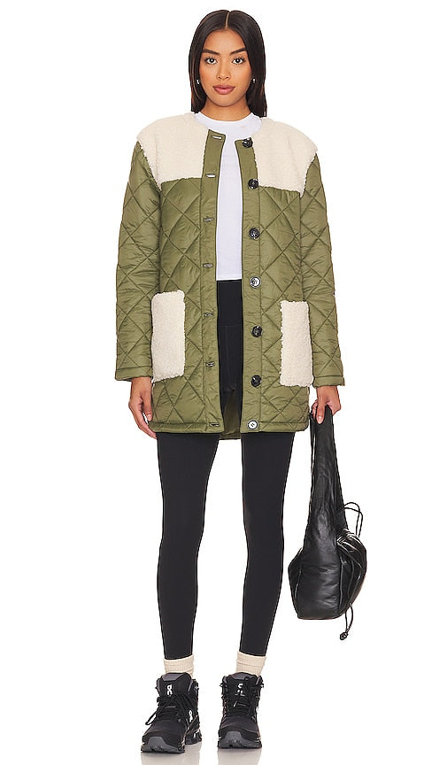 Central Park West Asher Sherpa Quilted Puffer in Olive