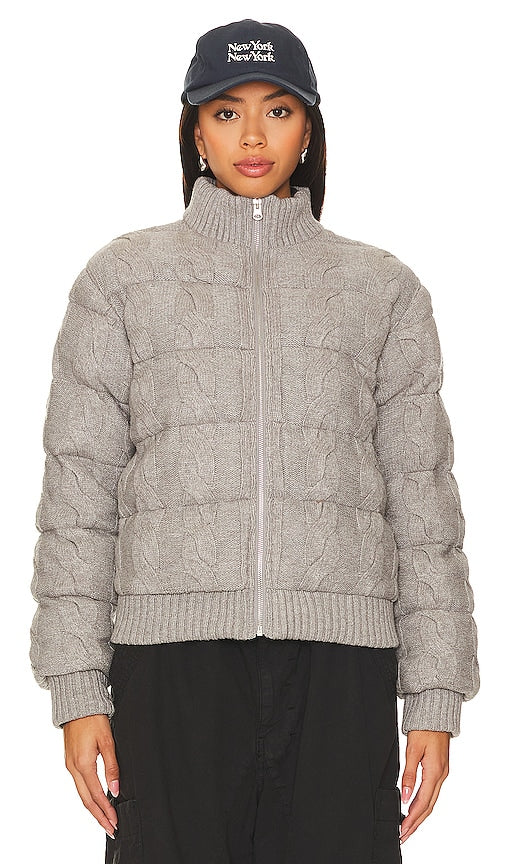 Central Park West Aubrey Cable Puffer Jacket in Grey