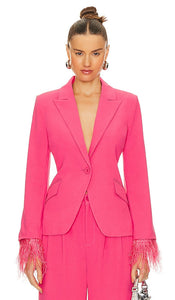 Central Park West Daisy Marabau Cuff Jacket in Fuchsia - Central Park West - Daisy Marabau - Veste à revers fuchsia - Central Park West Daisy Marabau 紫红色袖口夹克 - Central Park West Daisy Marabau Manschettenjacke in Fuchsia - Central Park West 데이지 마라바우 커프 재킷 - Giacca con polsini Central Park West Daisy Marabau in fucsia