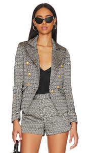 Central Park West Goldie Tweed Blazer in Black