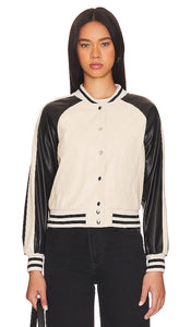 Central Park West Issa Quilted Bomber in Ivory,Black