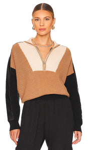 Central Park West Shavon Faux Leather Half Zip in Tan - Central Park West Shavon en similicuir à demi-fermeture éclair - Fauve - Central Park West Shavon 黄褐色人造皮革半拉链 - Central Park West Shavon Kunstleder-Halbreißverschluss in Hellbraun - Central Park West Shavon 인조 가죽 하프 지퍼(탠 브라운) - Mezza zip in ecopelle Central Park West Shavon color marrone chiaro