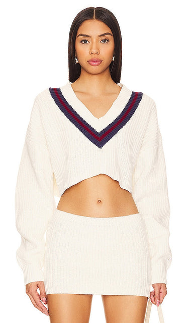 Champion X DANIELLE GUIZIO Crop Rib Knit Pullover Sweater in Cream - Champion X DANIELLE GUIZIO Pull court en maille côtelée crème - Champion X DANIELLE GUIZIO 奶油色短款罗纹针织套头毛衣 - Champion X DANIELLE GUIZIO Crop Rib Strickpullover in Creme - Champion X DANIELLE GUIZIO 크롭 립 니트 풀오버 스웨터 - Maglione pullover in maglia a costine corta Champion X DANIELLE GUIZIO color crema