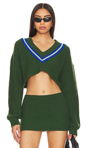 Champion X DANIELLE GUIZIO Crop Rib Knit Pullover Sweater in Green - Champion X DANIELLE GUIZIO Pull court en maille côtelée vert - Champion X DANIELLE GUIZIO 绿色短款罗纹针织套头毛衣 - Champion X DANIELLE GUIZIO Crop Rib Strickpullover in Grün - Champion X DANIELLE GUIZIO 그린 크롭 리브 니트 풀오버 스웨터 - Maglione pullover in maglia a costine corta Champion X DANIELLE GUIZIO in verde