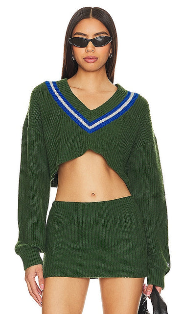 Champion X DANIELLE GUIZIO Crop Rib Knit Pullover Sweater in Green - Champion X DANIELLE GUIZIO Pull court en maille côtelée vert - Champion X DANIELLE GUIZIO 绿色短款罗纹针织套头毛衣 - Champion X DANIELLE GUIZIO Crop Rib Strickpullover in Grün - Champion X DANIELLE GUIZIO 그린 크롭 리브 니트 풀오버 스웨터 - Maglione pullover in maglia a costine corta Champion X DANIELLE GUIZIO in verde