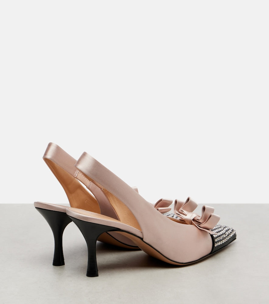 Chloe Alba studded leather-trimmed satin pumps