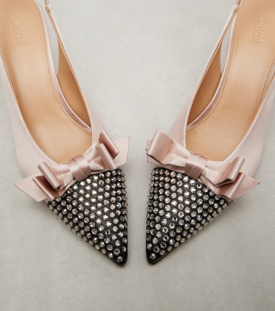 Chloe Alba studded leather-trimmed satin pumps