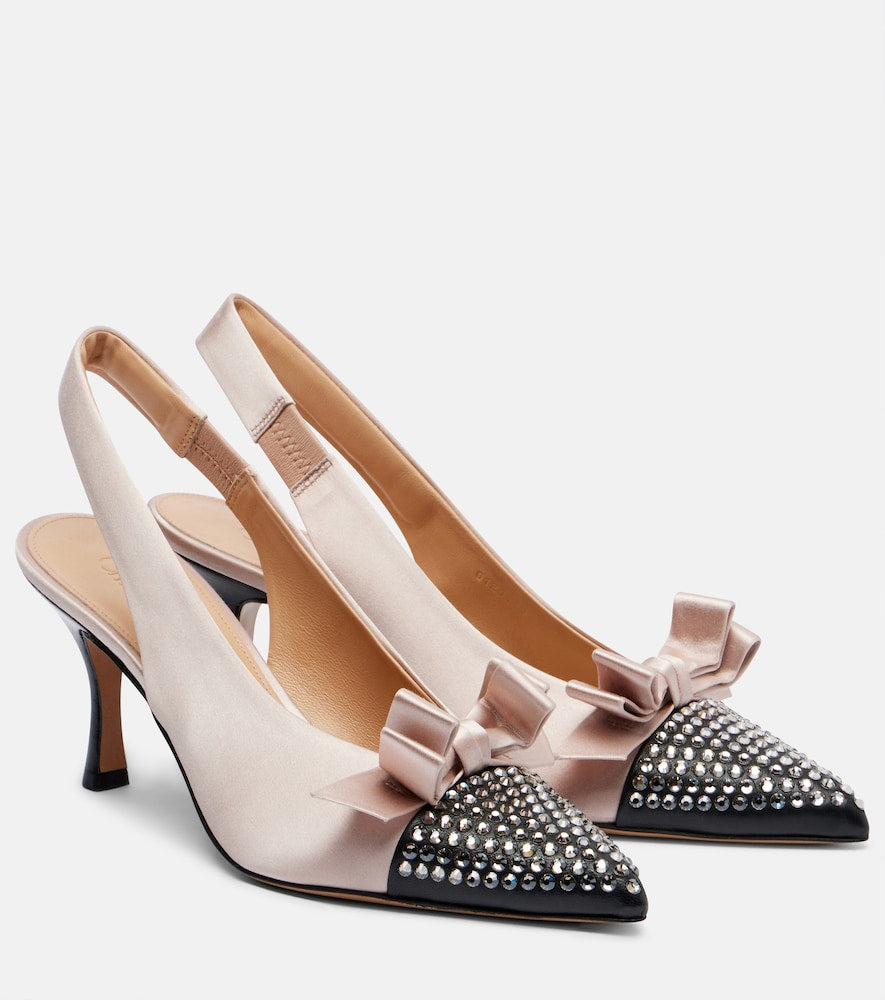 Chloe Alba studded leather-trimmed satin pumps