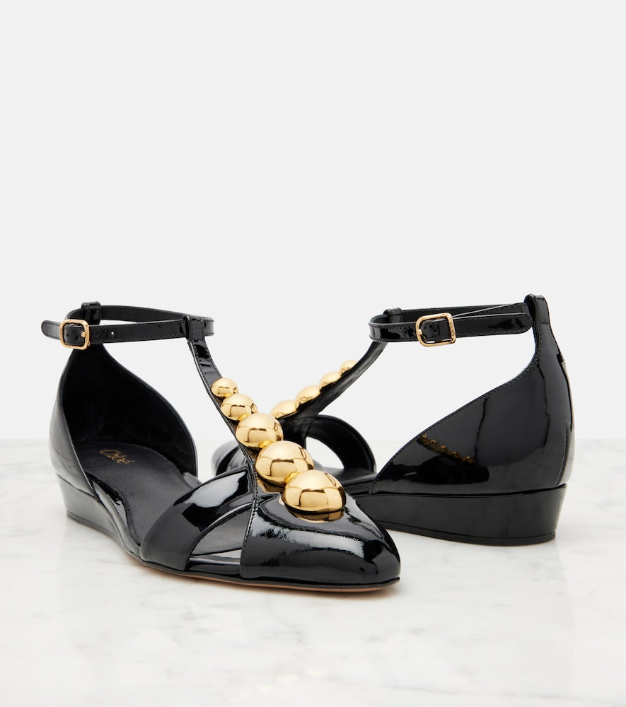 Chloe Cleia studded patent leather wedges