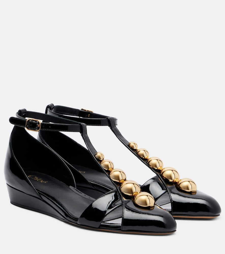 Chloe Cleia studded patent leather wedges