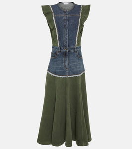 Chloe Denim-paneled midi dress