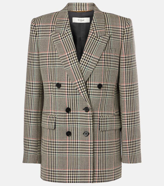 Chloe Double-breasted checked wool blazer