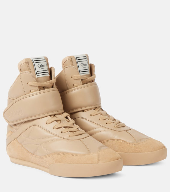 Chloe Kick suede-trimmed leather high-top sneakers