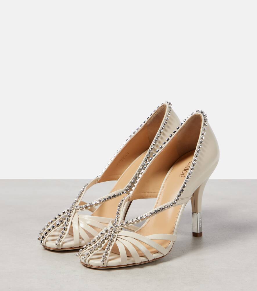 Chloe Leonie crystal-embellished leather pumps