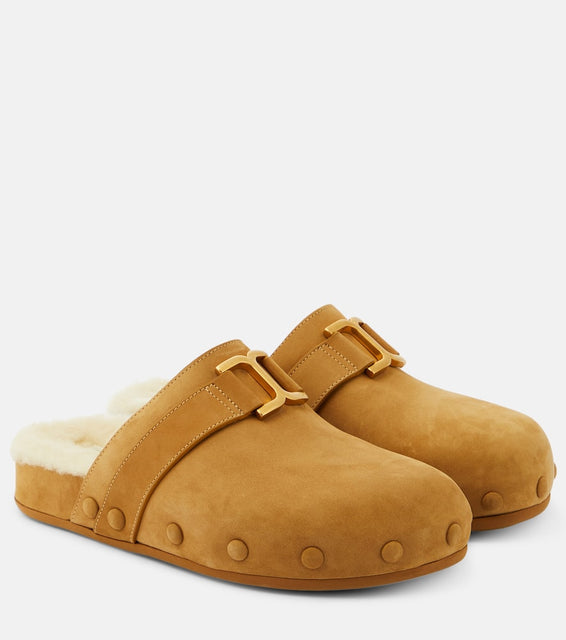Chloe Marcie suede and shearling slippers
