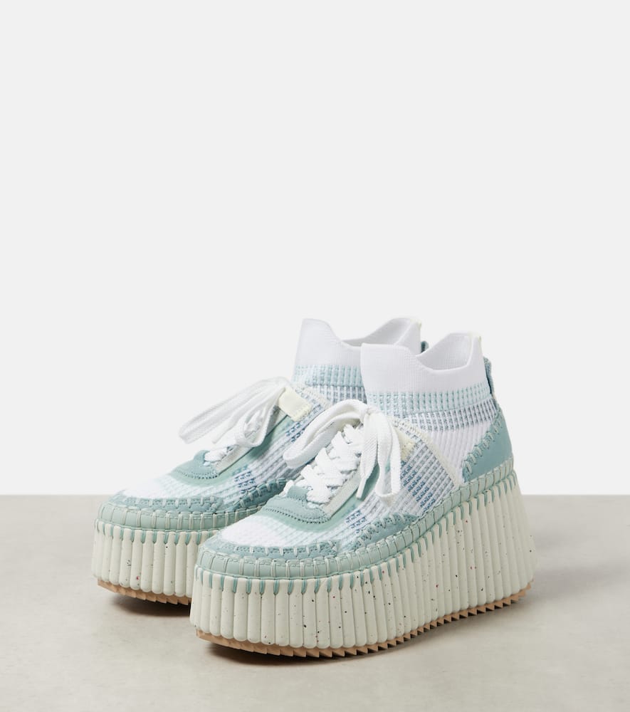 Chloe Nama 80 suede-trimmed wedge sneakers
