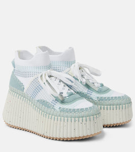 Chloe Nama 80 suede-trimmed wedge sneakers