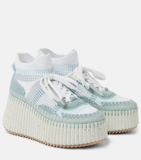 Chloe Nama 80 suede-trimmed wedge sneakers