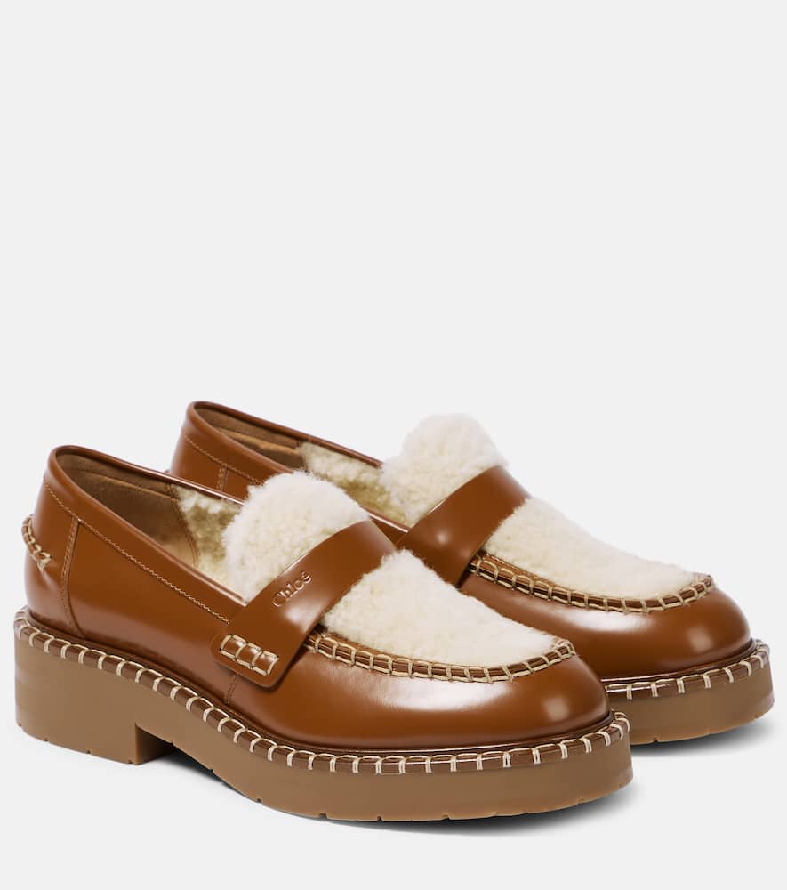 Chloe Noua shearling-trimmed leather loafers