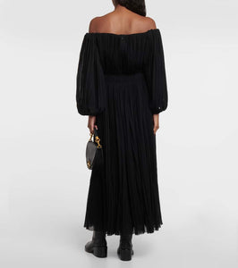 Chloe Off-shoulder virgin wool midi dress