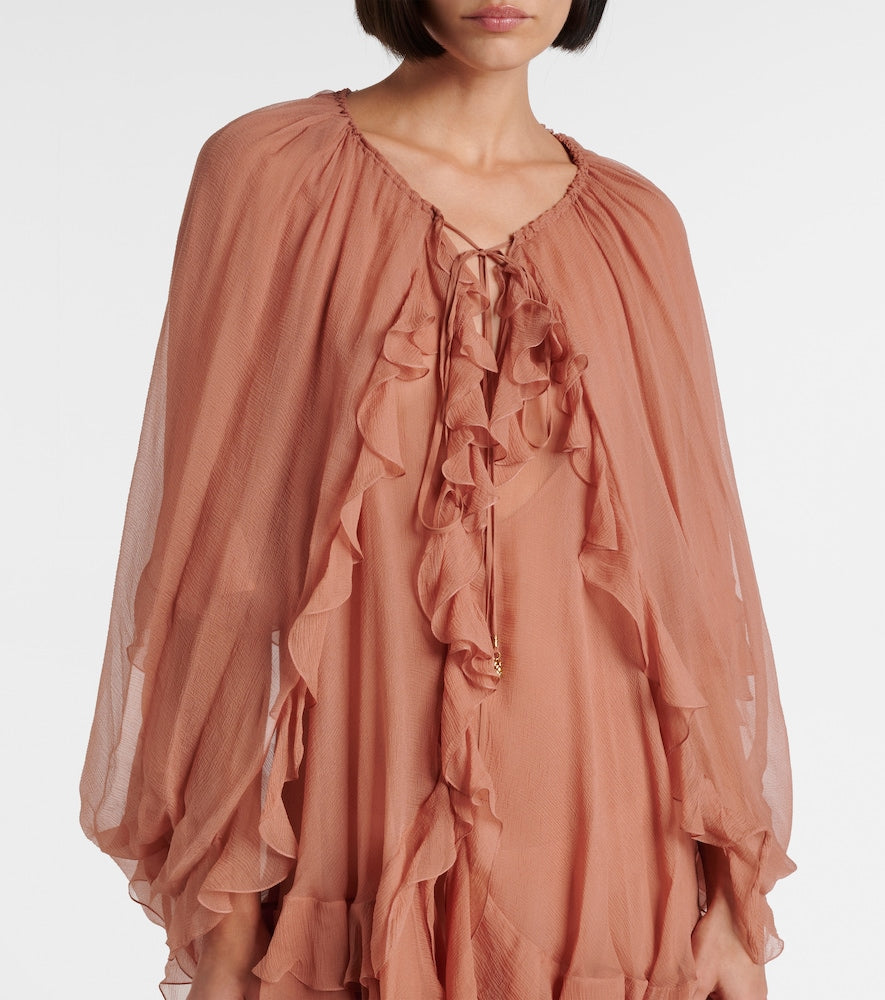 Chloe Ruffled silk muslin cape
