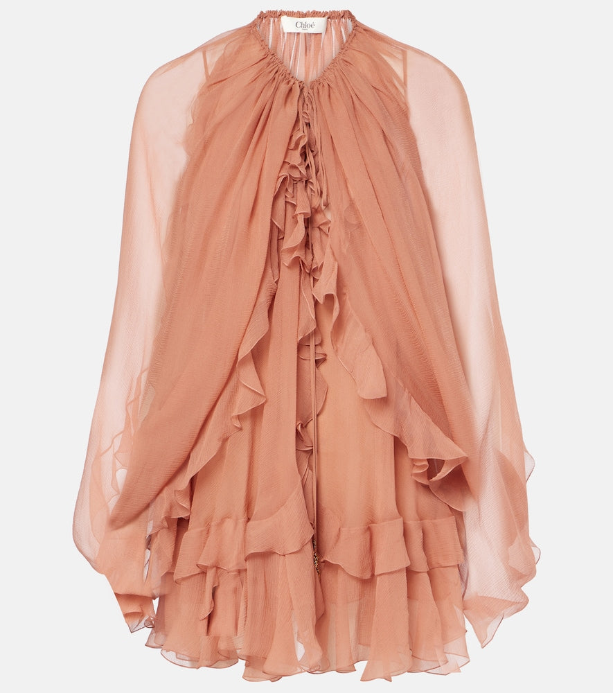 Chloe Ruffled silk muslin cape. Chloe 荷叶边真丝薄纱披肩