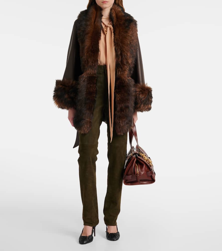 Chloe Shearling-trimmed leather wrap jacket