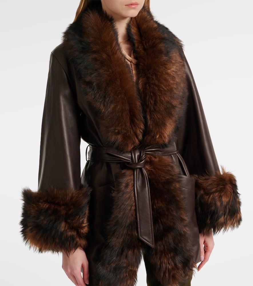 Chloe Shearling-trimmed leather wrap jacket