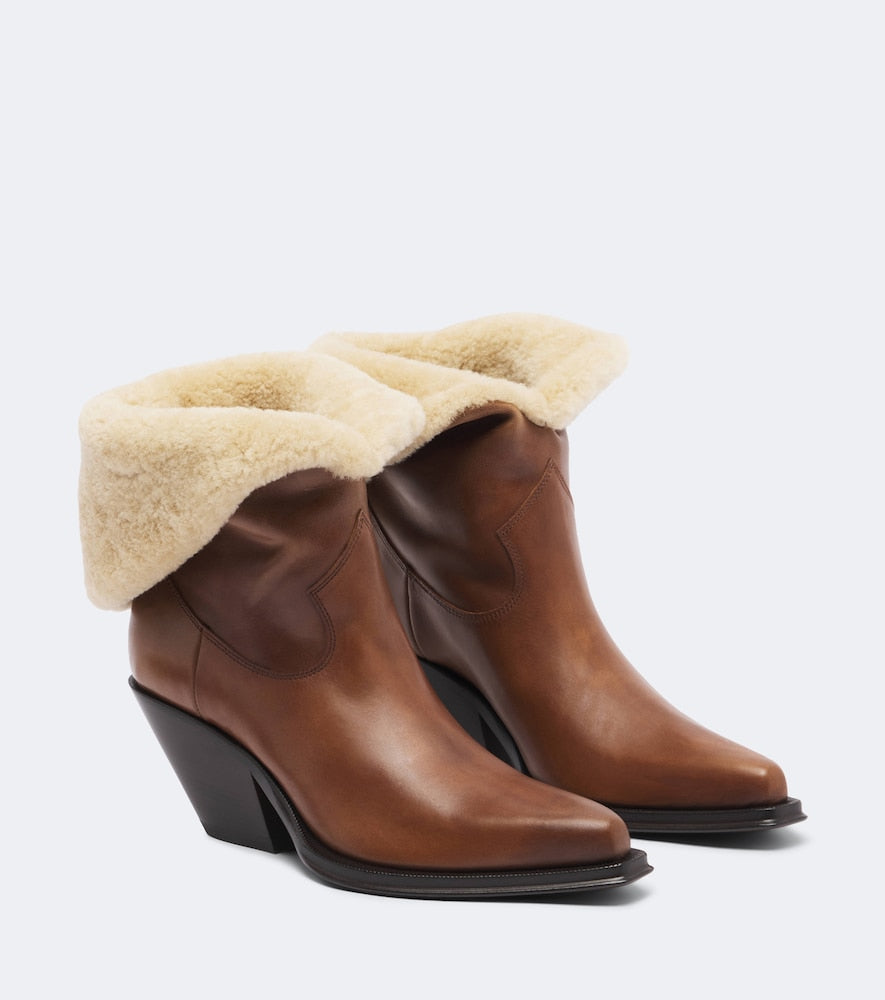 Brown Chloe Azelan leather ankle boots - Mid Heels