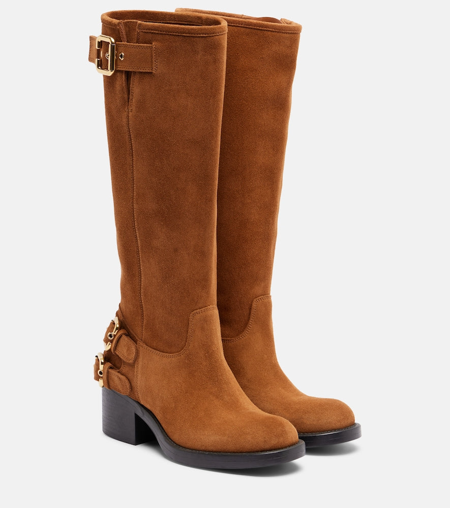 Brown Chloe Dakota suede biker boots - Knee-high Boots