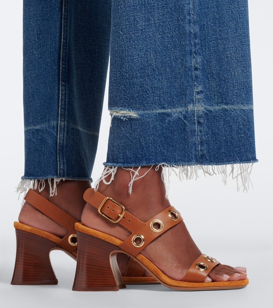 Chloe Embellished leather sandals (Brown) - Heeled Sandals