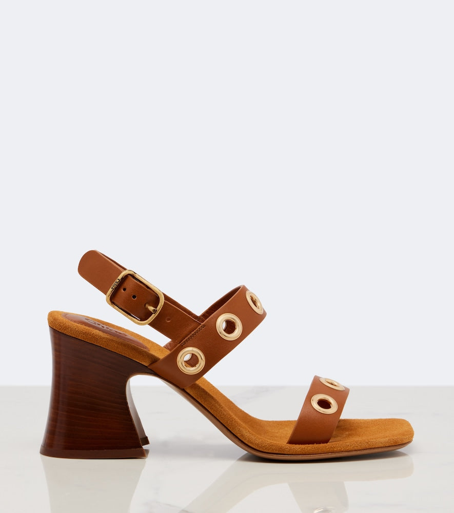 Chloe Embellished leather sandals (Brown) - Heeled Sandals