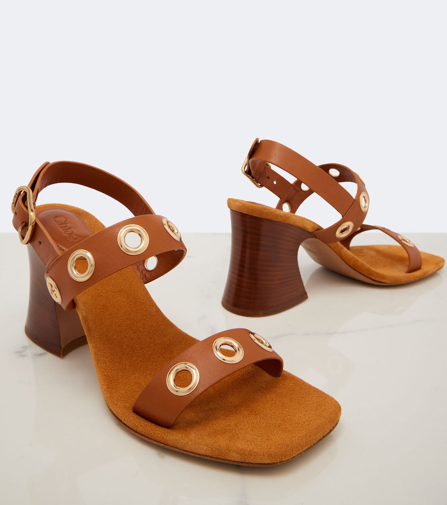 Chloe Embellished leather sandals (Brown) - Heeled Sandals