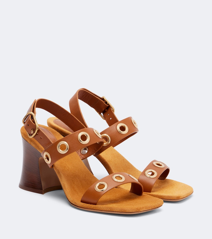 Chloe Embellished leather sandals (Brown) - Heeled Sandals