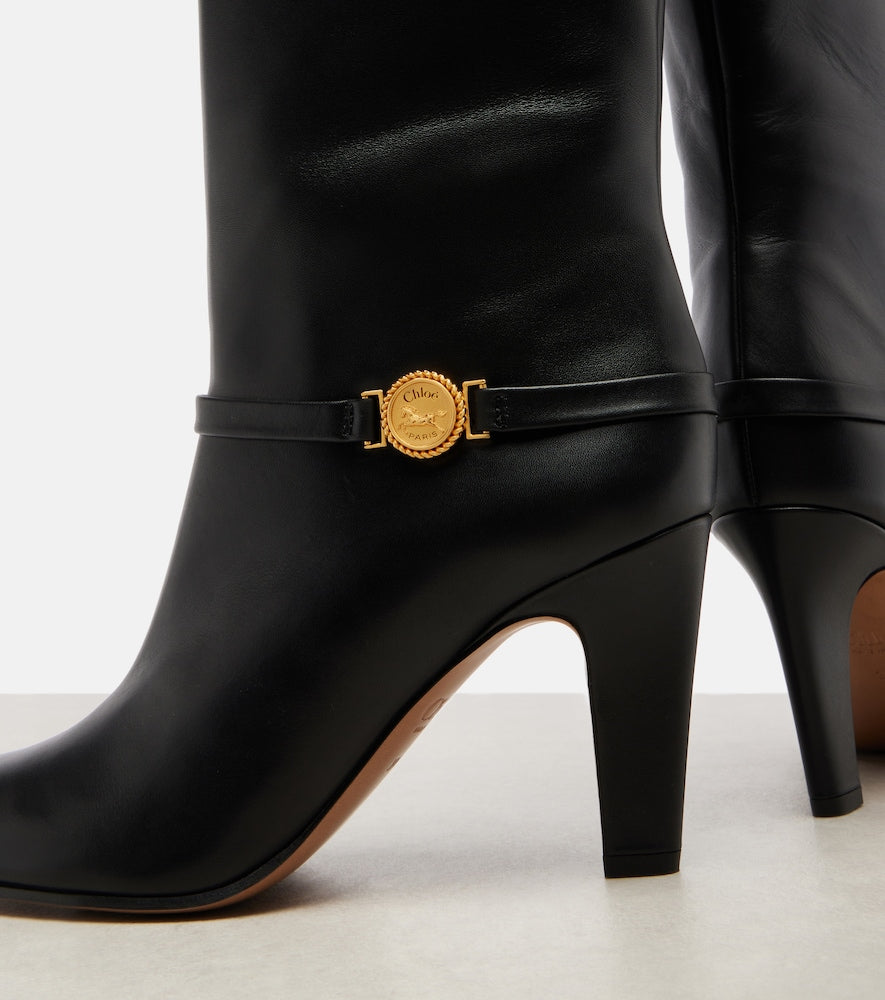 Chloe Eve 85 leather knee-high boots in Black - High Heels