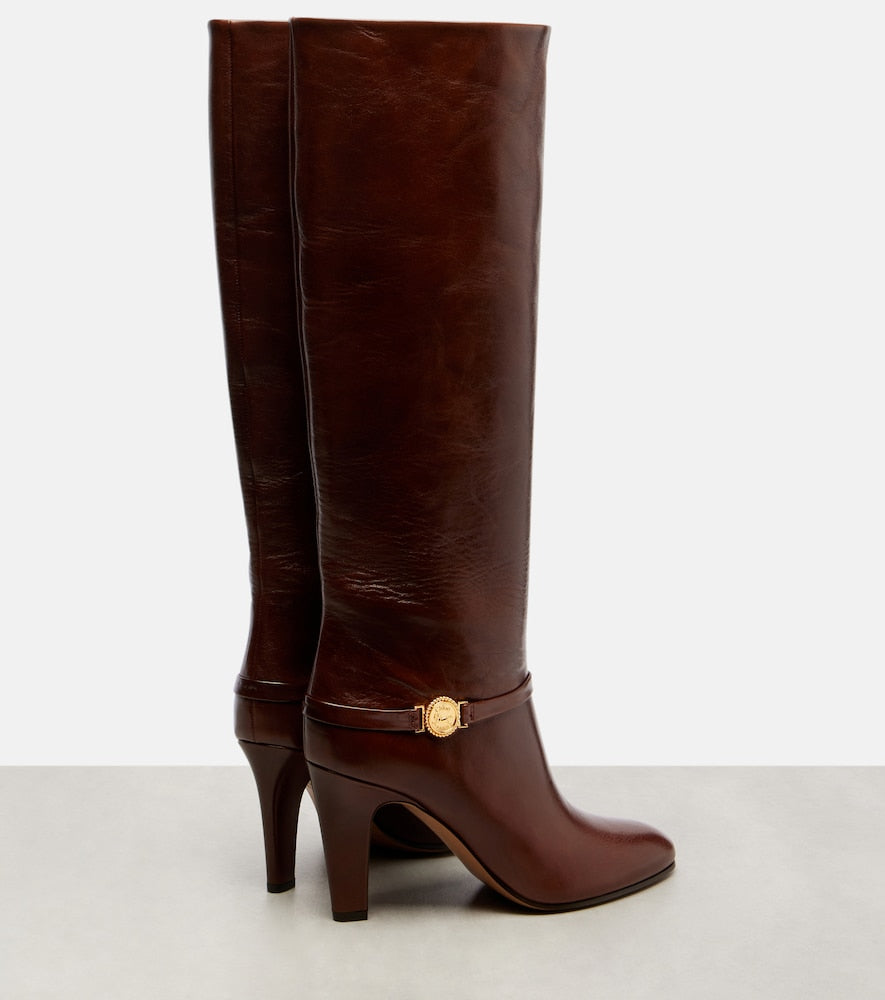 Chloe Eve 85 leather knee-high boots - Brown High Heels